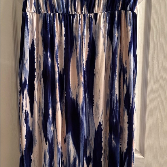 Soma Womens High Neck Maxi Dress Long & Lean Watercolor Blue White Size Large - Picture 6 of 8